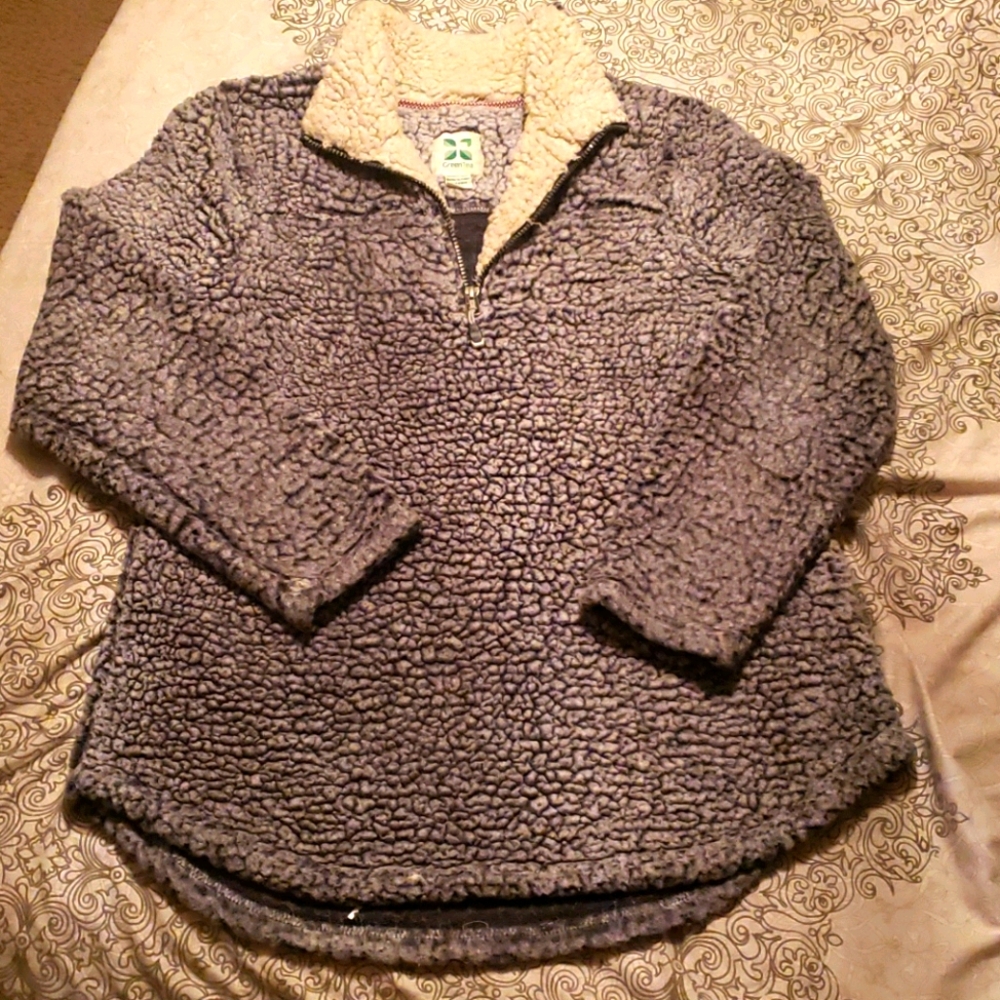 GreenTea Pull Over Gray Sherpa Sweater